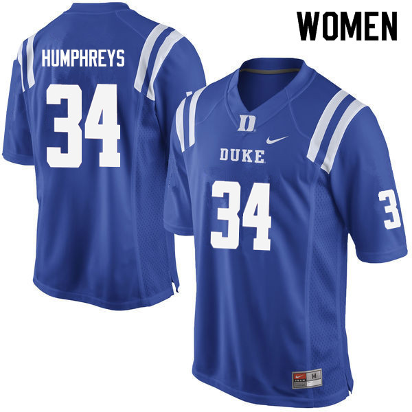 Women #34 Ben Humphreys Duke Blue Devils College Football Jerseys Sale-Blue